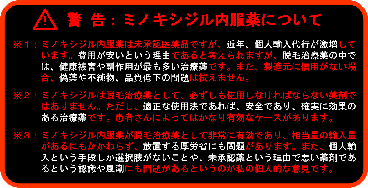 ミノキシジル内服薬に関する警告画面